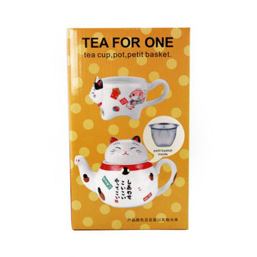 Ceramic 3Pcs Tea Pot Set Lucky Cat